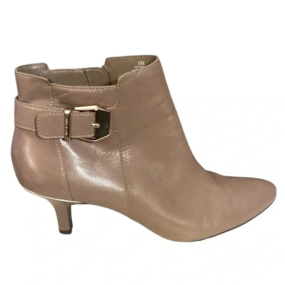 ANNE KLEIN | Faeryn Leather Ankle Taupe Booties Size 10M